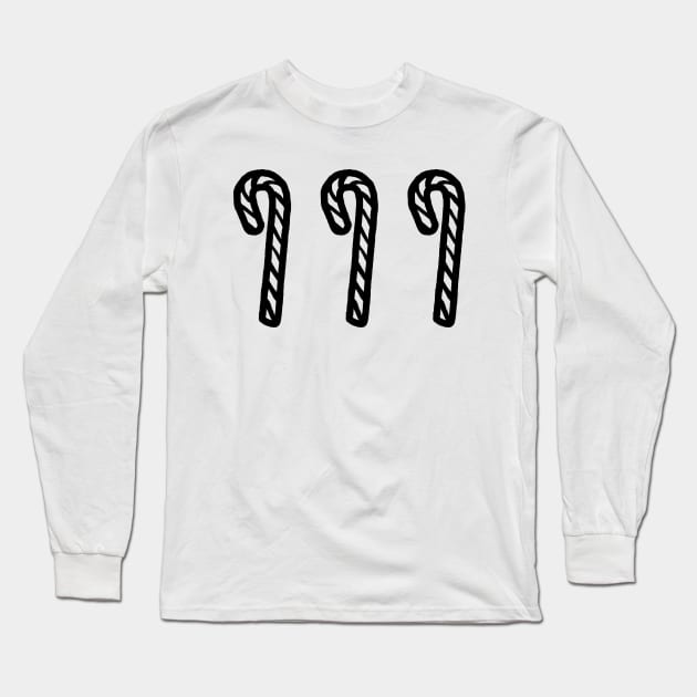 Three Christmas Candy Canes Line Art Long Sleeve T-Shirt by ellenhenryart